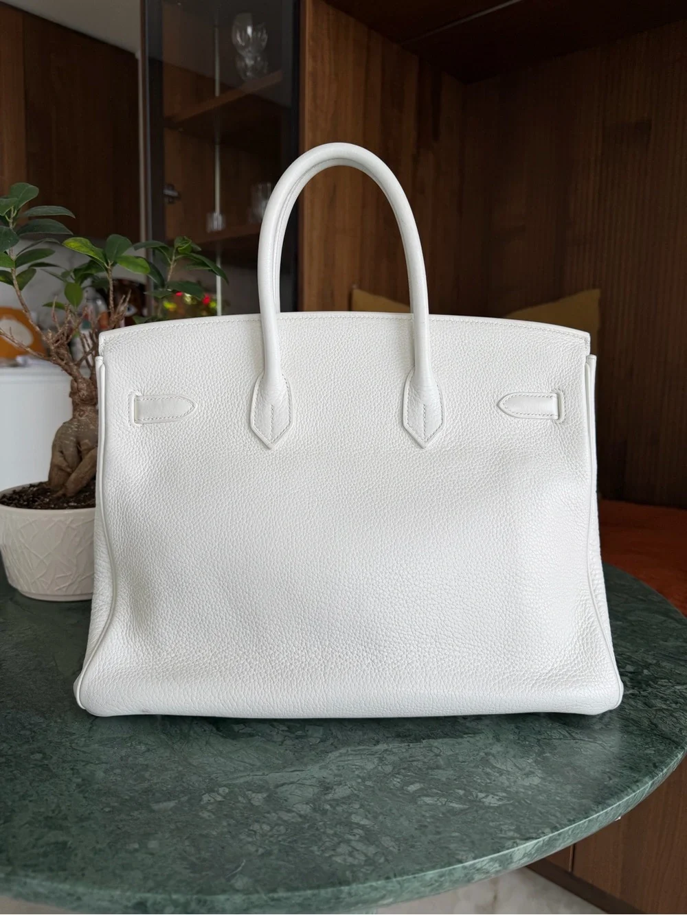 HERMES Birkin 35 White Clemence with Silver Hardware